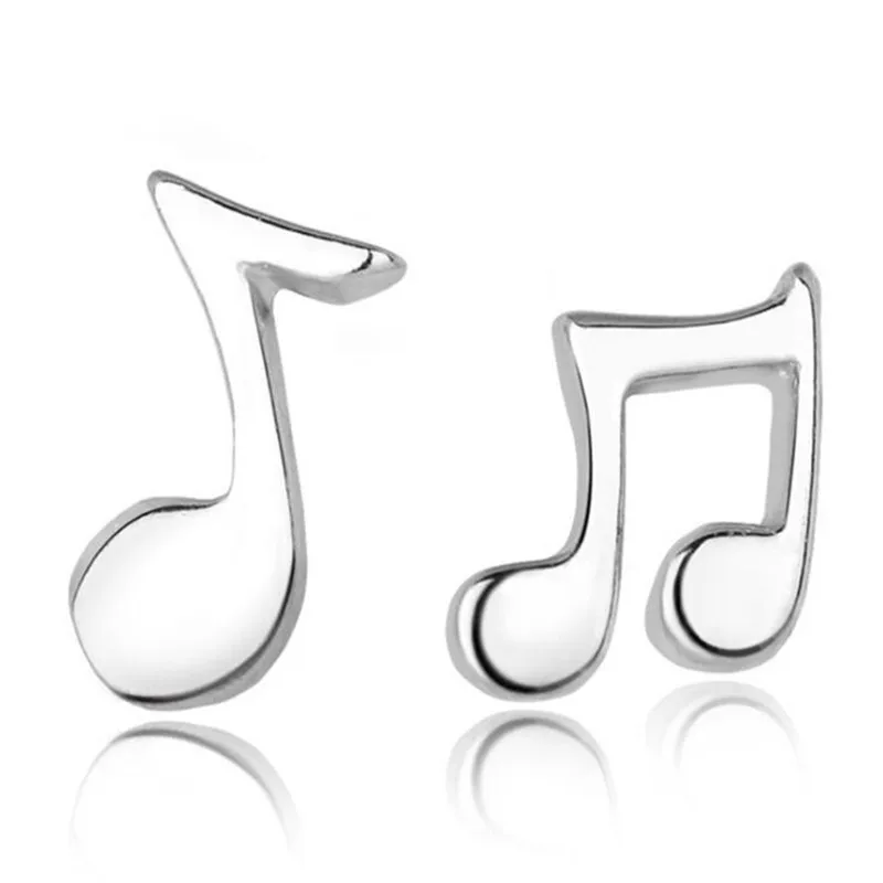 New Simple Fashion Jewelry 925 Sterling Silver Women Musical Notes Asymmetry Sweet Exquisite Stud Earrings