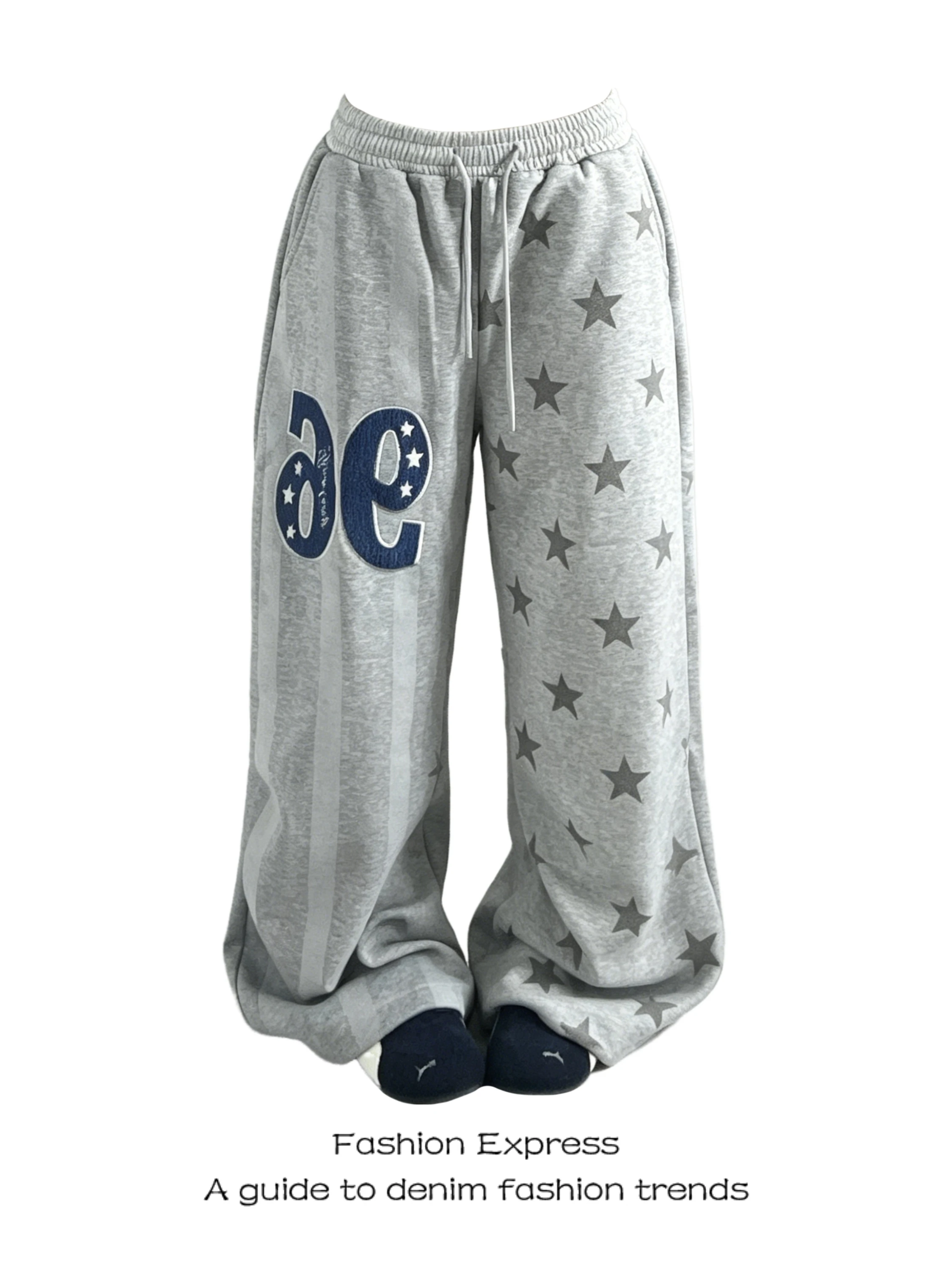 

American Retro Sport Sweatpants Women's Star Print Drawstring Street Dance Elegant Wide Leg Loose Casual Floor-Length Pants