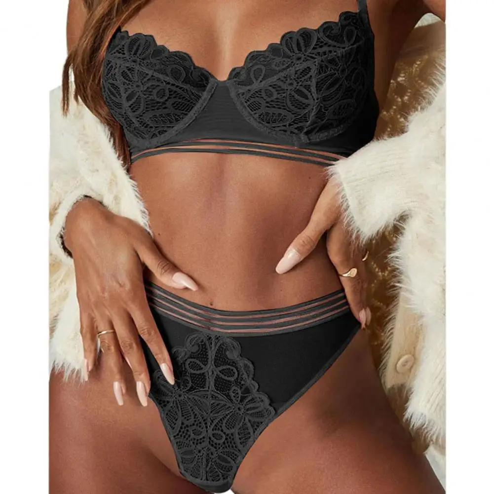 Non-sticky Bra Panty Combo Stunning Lace Push Up Bra Panties Set High Waist Soft Sexy Underwear for Women No Steel Ring Chest