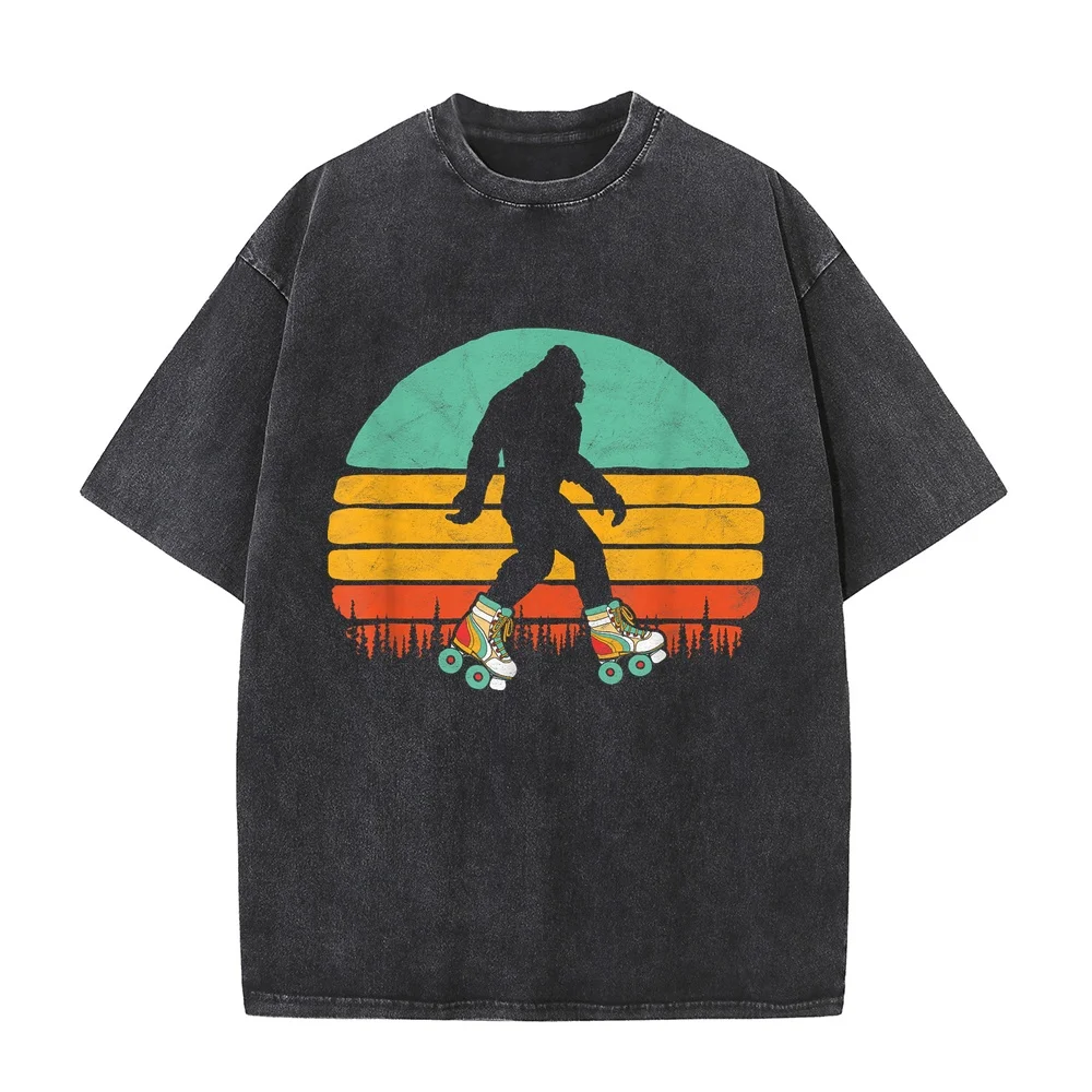 Retro Bigfoot Roller Skating Sasquatch 80s Skater Graphic T-Shirt Short Sleeve Tee Clothes 한국인 Extended Size Cotton T Shirt