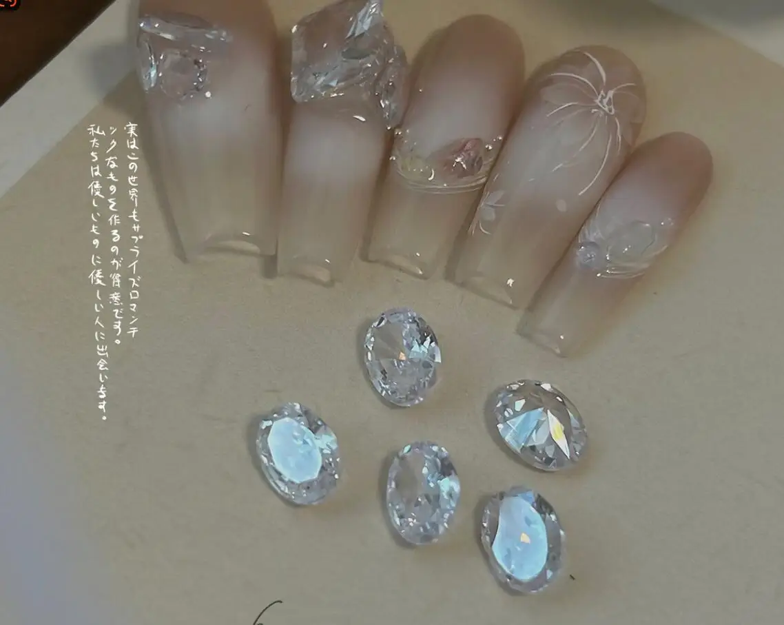 10 Stück klare Diamant-Kristall-Nagel-Strasssteine, 3D-Rechteck, ovaler Zirkon, Schmuck, Nagelteile, DIY, Luxus, Eis, transparenter Nagel-Edelstein