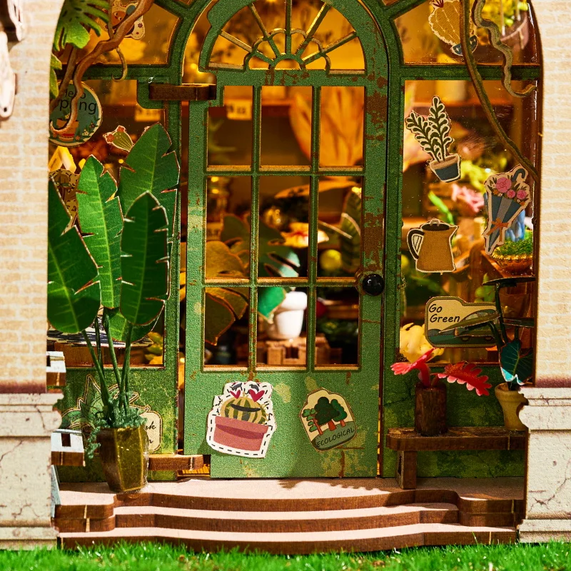 Fai da te Blossomary Atelier Flower Cottage Case delle bambole Kit modello in miniatura in legno Puzzle 3D Casa delle bambole con mobili per regalo di amici