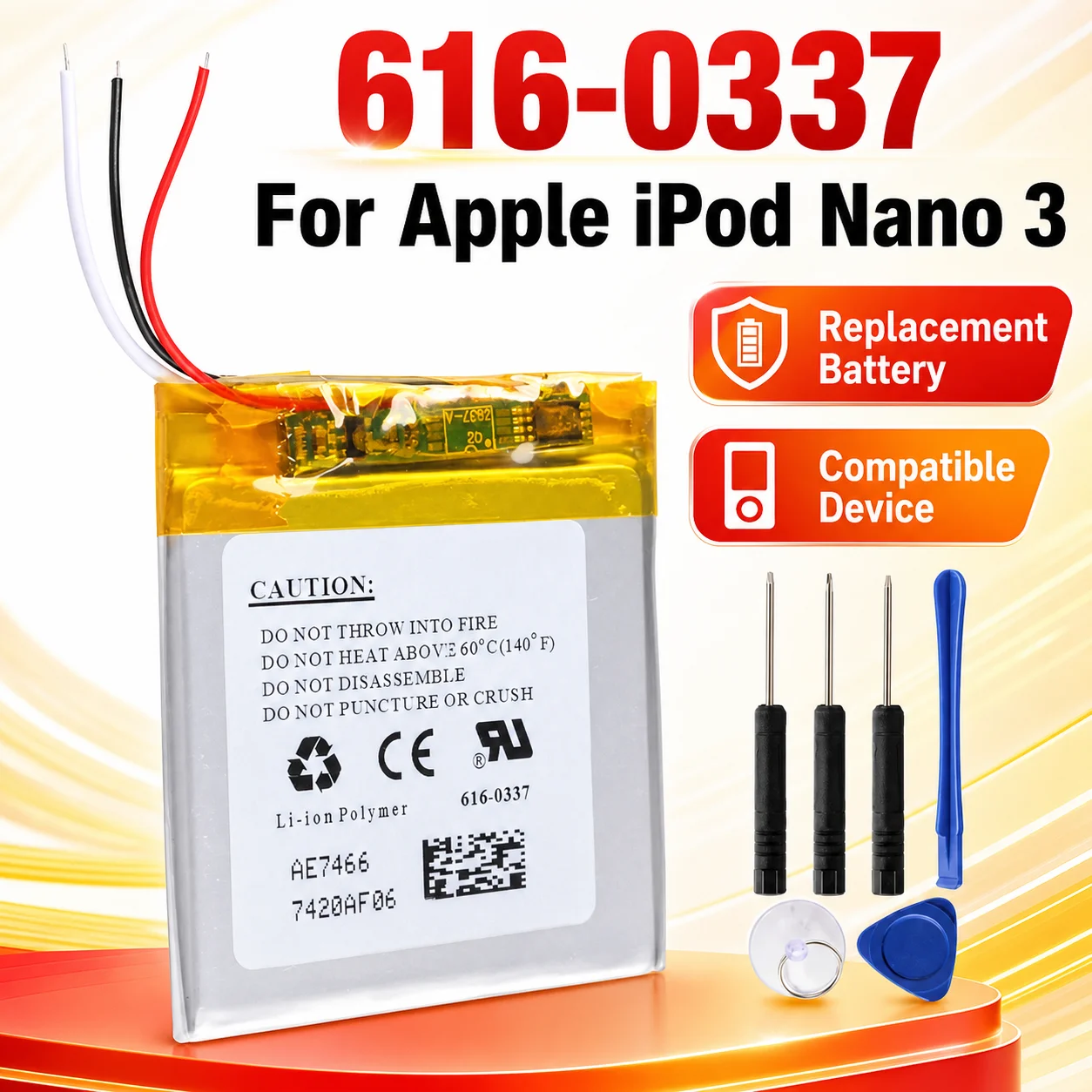 Premium Replacement Battery 616-0337 For Apple iPod Nano 3 3G 3rd Gen A1236 MP3 Player Battery With Free Tools Kit