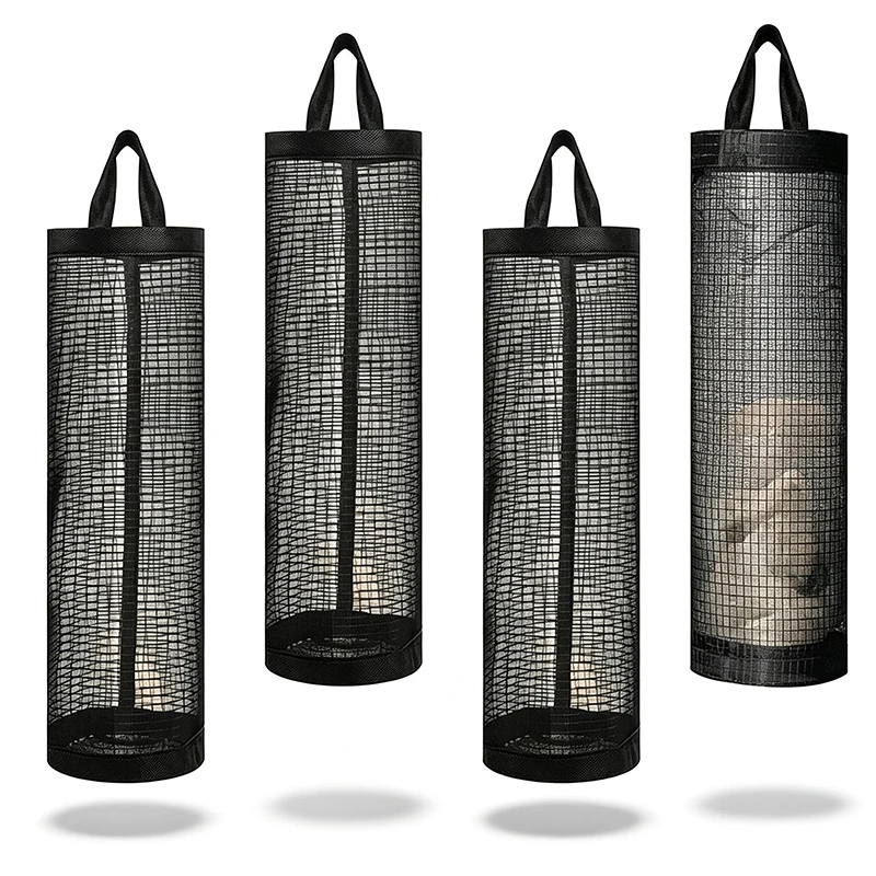2/4PCS Wall Mounted Mesh Plastic Bag Hanging Garbage Kitchen Organizer Wall Mounted Mesh Organizer Metal Grommets Laundry
