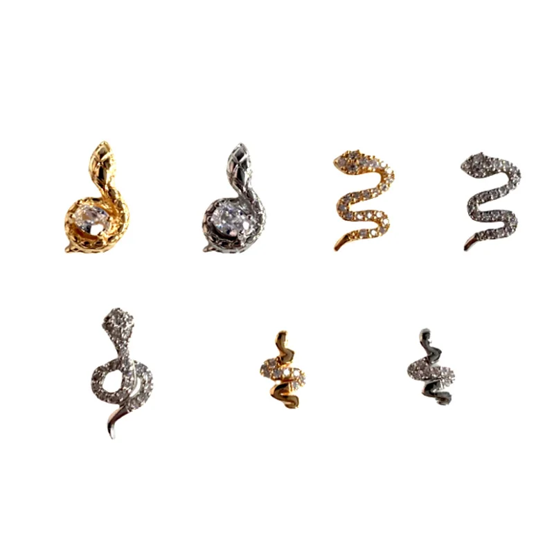 TSZS 2025 Luxury Snake Nail Art Charm Alloy Metal Silver Gold Snake Rhoinestone Decoration DIY Nail Accessories