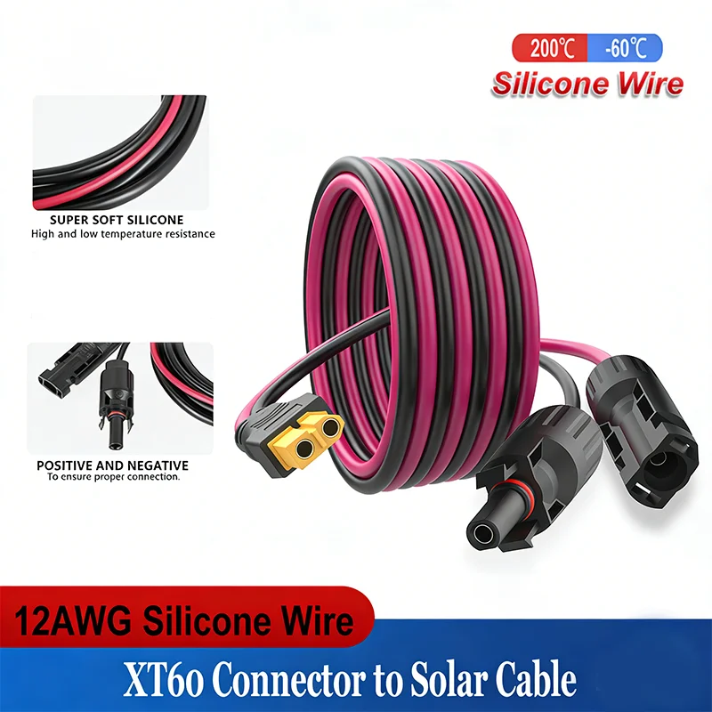 12AWG 30A Solar to XT60 Female extension cable Energy Storage Power Charging Cable XT60 Solar Panel Cable
