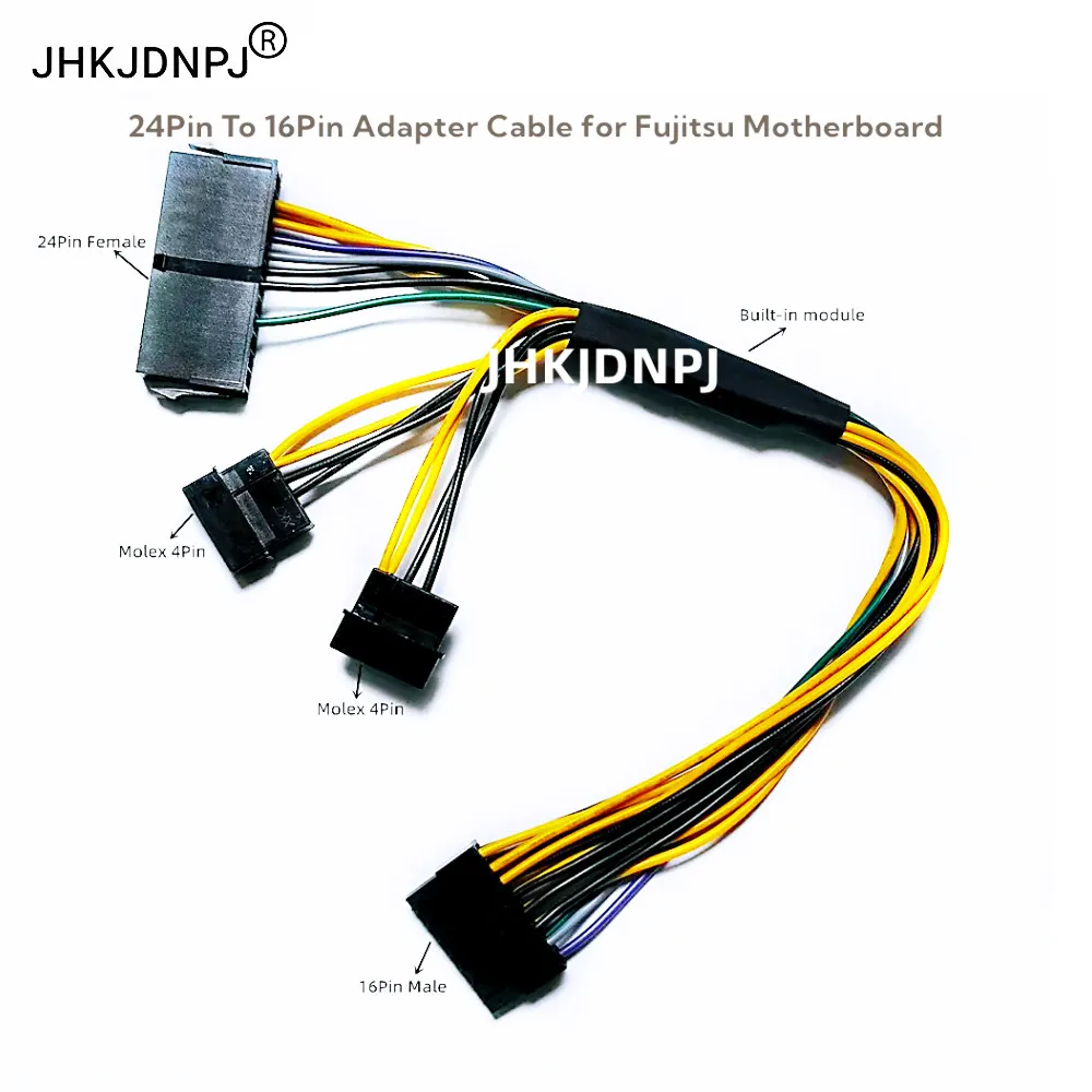Cable adaptador ATX de 24 pines + doble de 4 pines a 16 pines Cable de alimentación de 24 pines a 16 pines 18AWG 30CM para placa base Fujitsu