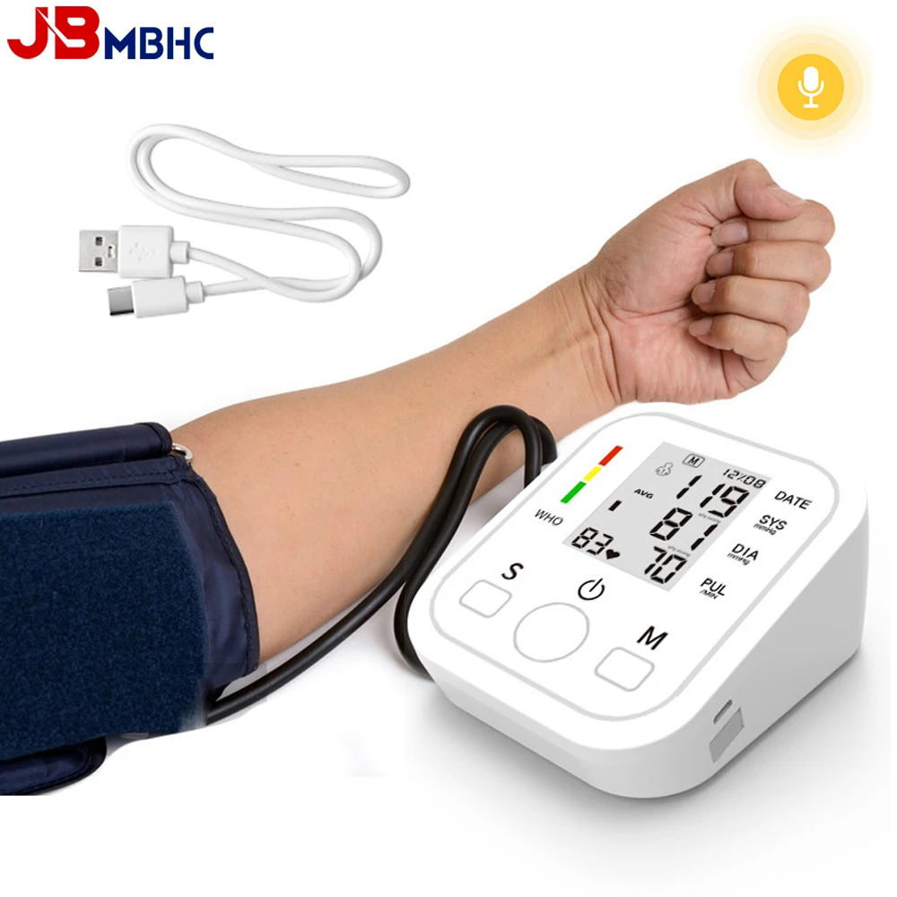 

Portable Upper Arm BP Meter Electronic Digital Voice Blood Pressure Monitors Automatic Measurement Shut Off Sphygmomanometer