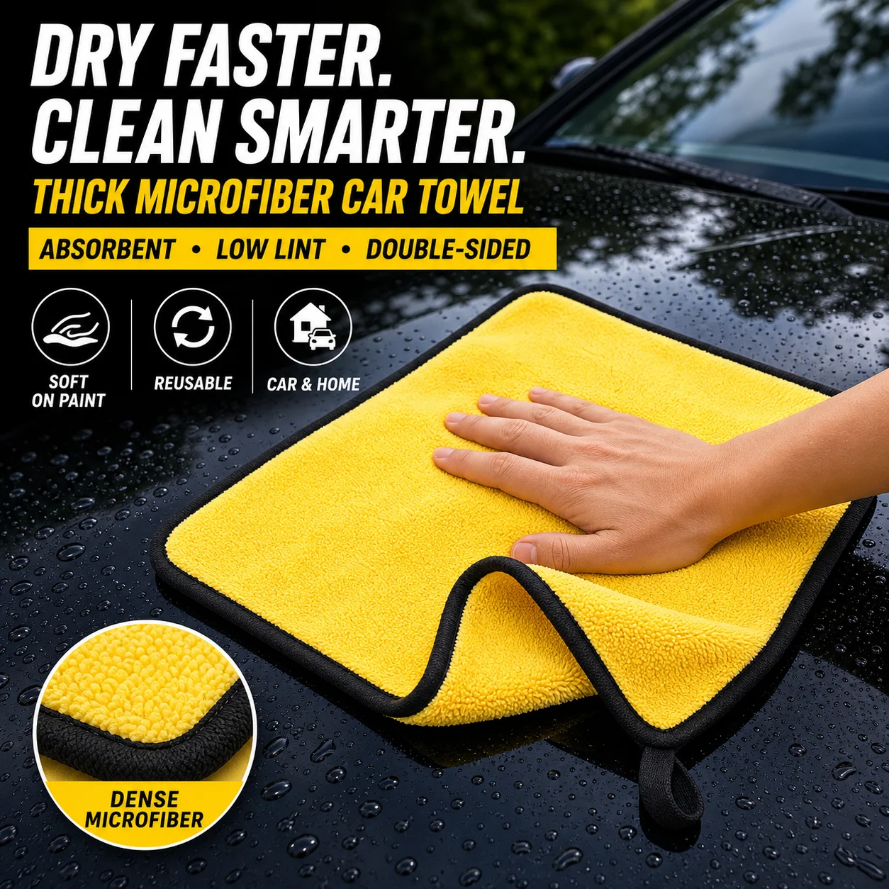 Microfiber Car Drying Towel Thick Double Sided Absorbent Low Lint Cleaning Cloth for Car Wash Detailing Paint Glass Interior