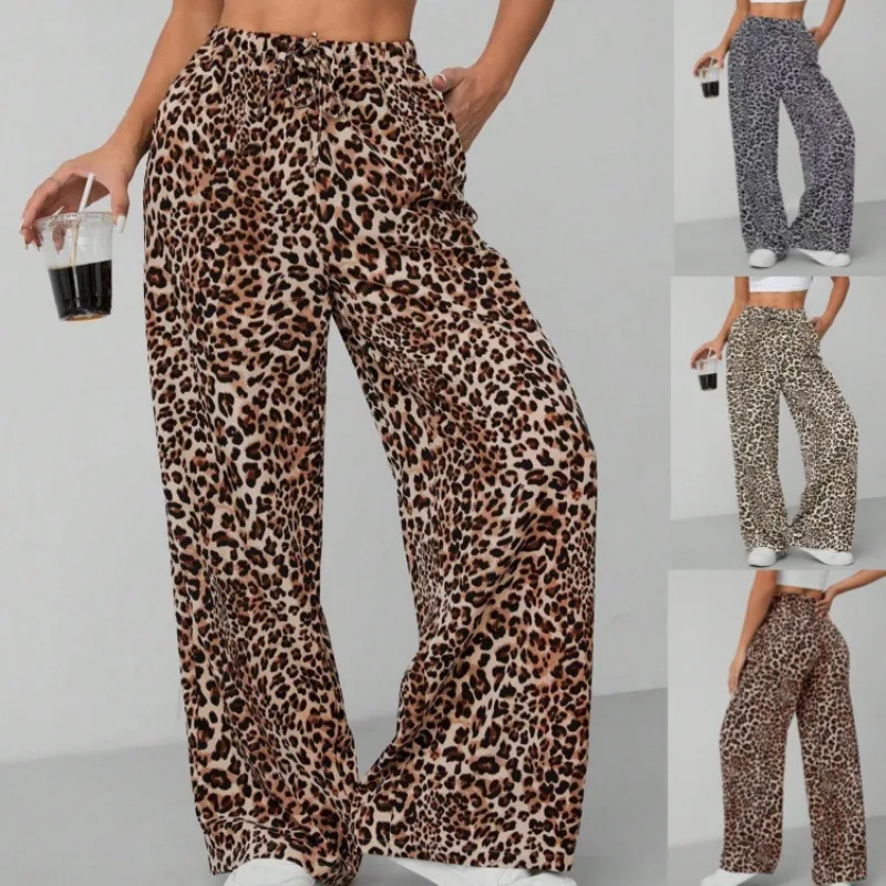 

Leopard Print Women's Clothing Leopard Print Straight-leg Pants Fashion Versatile Wide-leg Pants Trousers