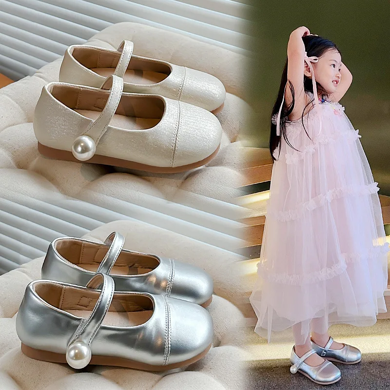 Girl Low-heeled Soft-soled Flat Moccasins Shiny PU Leather Shoes Children Comfortable Breathable Party Shoes Toddlers Kid Casual