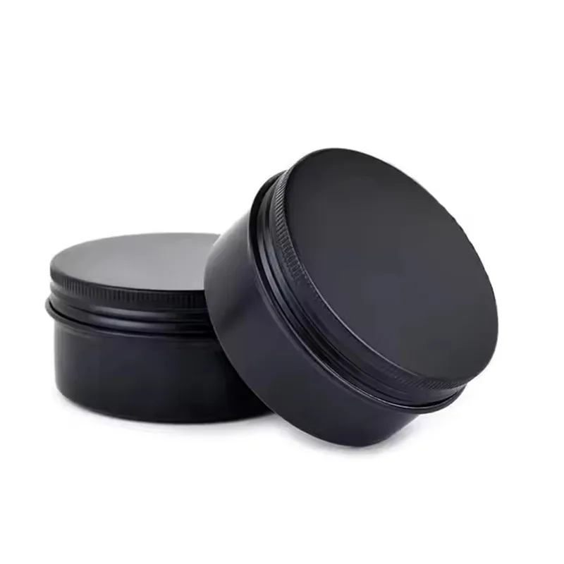 200pcs 80ml 2.7oz Screw Top Round Cosmetic Tin Can Matte Black Aluminum Jar For Lip Beard Balm