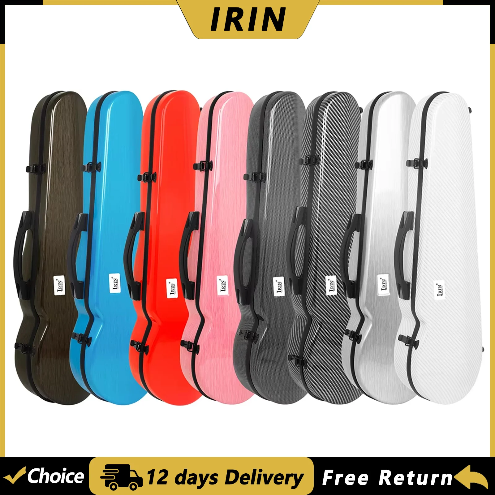 IRIN 4/4 Violin Case Carbon Fiber Colorful Fiddle Bag with Hygrometer Adjustable Double Shoulder Strap Violin Parts Accessories