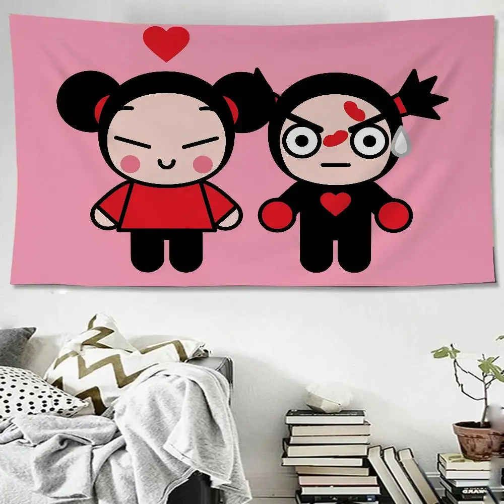 Cute Cartoon P-Pucca G-Garu Anime Tapestry For Living Room Home Dorm Decor Home Decor