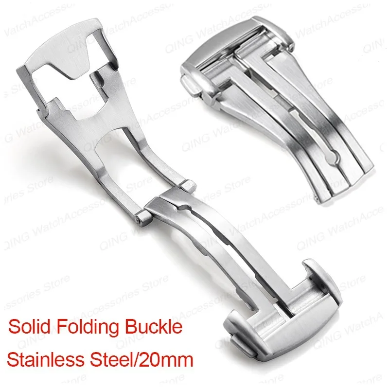 Solid Stainless Steel Folding Clasp for Leather Rubber Band 316L Metal Watch Buckle for Omega Matte Polished Double Press Button