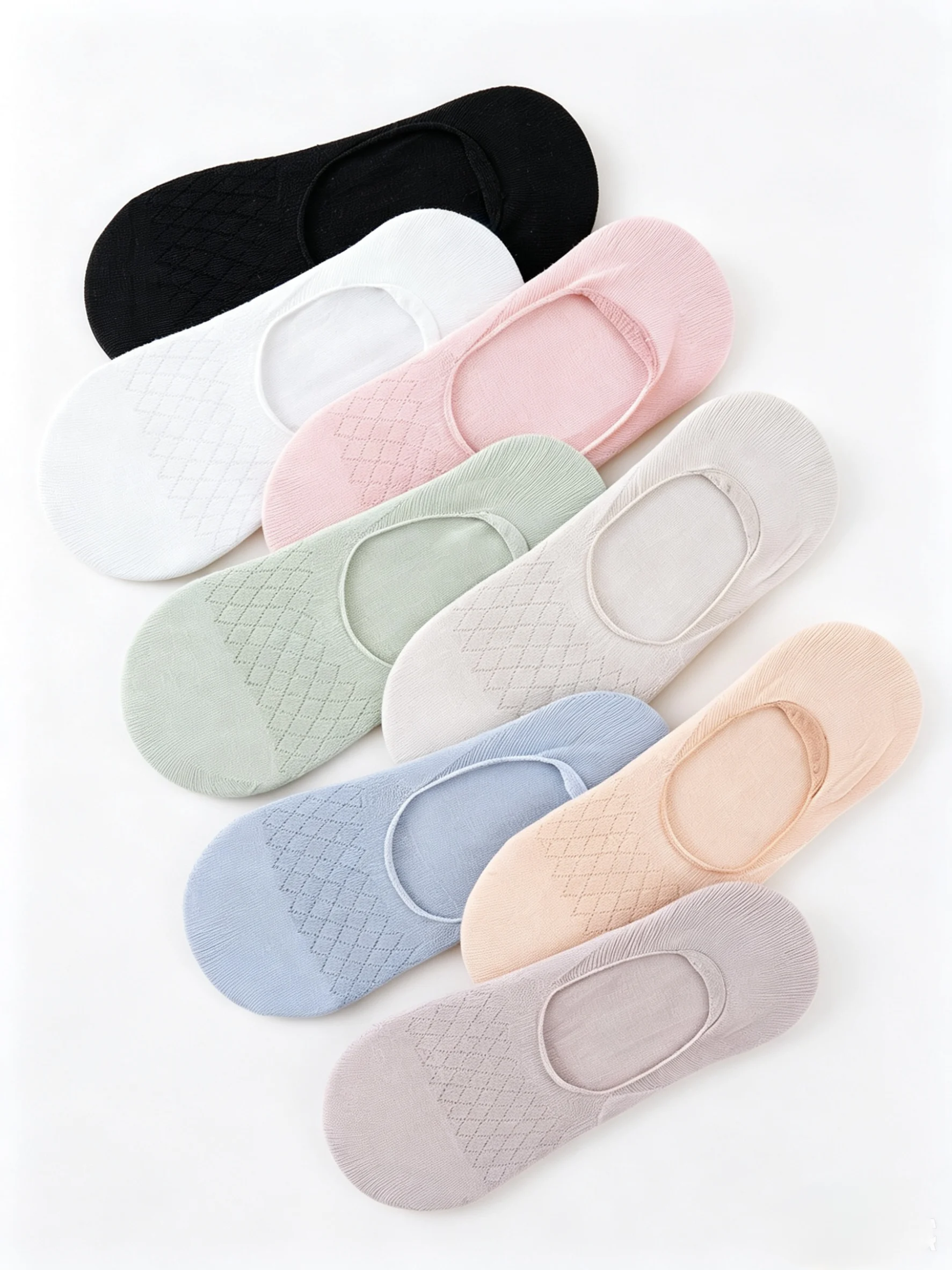 1/5/10/15/20 Pairs Random Women Solid Color Mesh Invisible SocksSummer Thin Breathable Sweat Absorbent Casual Campus Style Socks