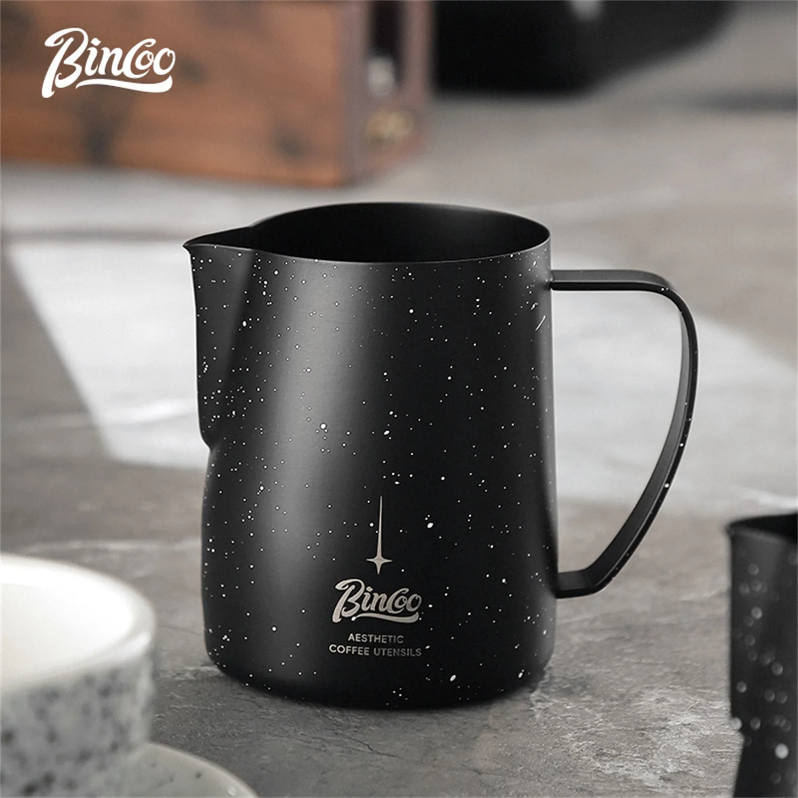 

Bincoo 350/600 мл кувшин для вспенивания молока из нержавеющей стали 304 с дизайном звездного неба — для легкого латте-арта, инструмента для кофе в бариста