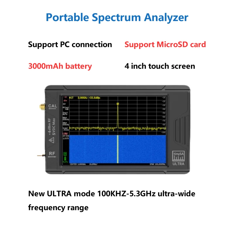 Handheld RF Spectrum Analyzer 100k-5.3GHz High-frequency Signal Generator TinySA ULTRA 4-inch Touch Screen