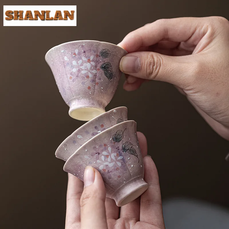 

2pc/lot Hand-painted Embroidered Flower Purple Teacup Vintage Tea Bowl Beautiful Tea Cup Meditation Cup Chazhan Master Cup 45ML