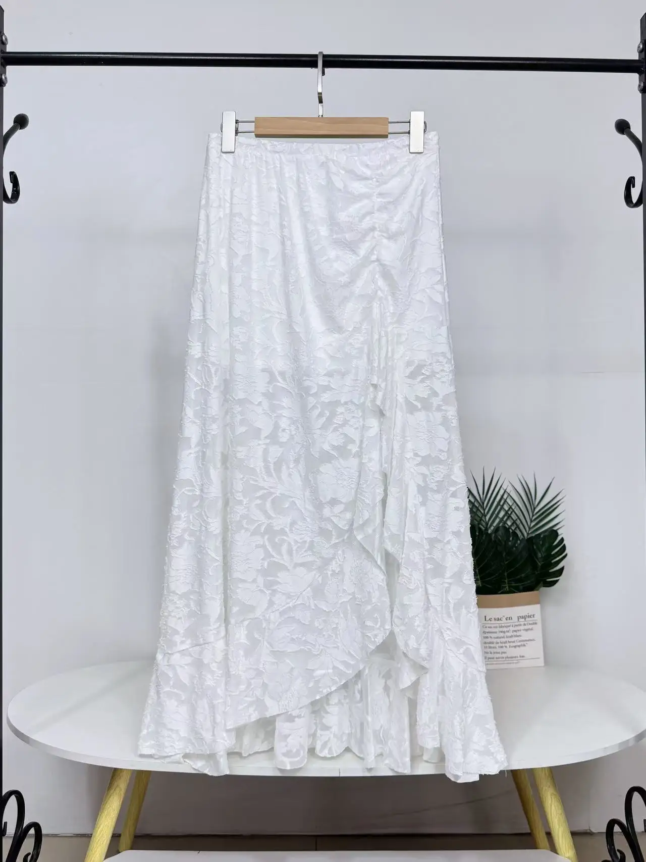 Elegant Lace Asymmetrical Hem High Waist A-Line Skirt Women's Long Skirt Summer Heavy Embroidery Irregular Lotus Leaf 