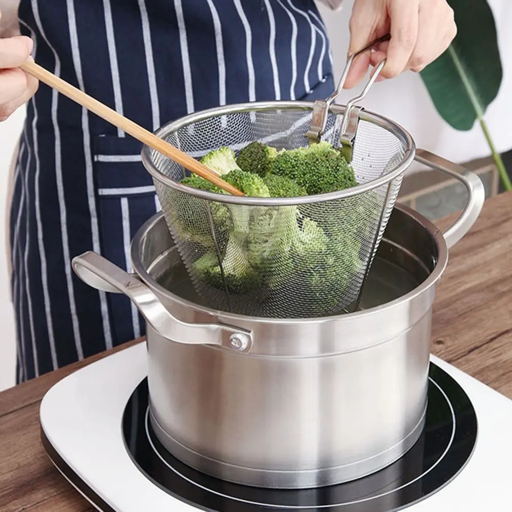 

Chicken Wings Home with Handle Kitchen Mesh Net Foldable Frying Basket Food Colander Cooking Tools Filter