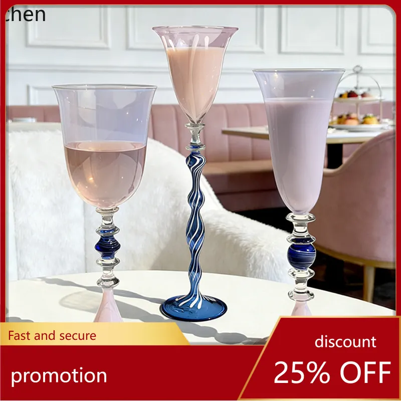 

Hxl light luxury handmade glass pink champagne stemmed wine glass ornament