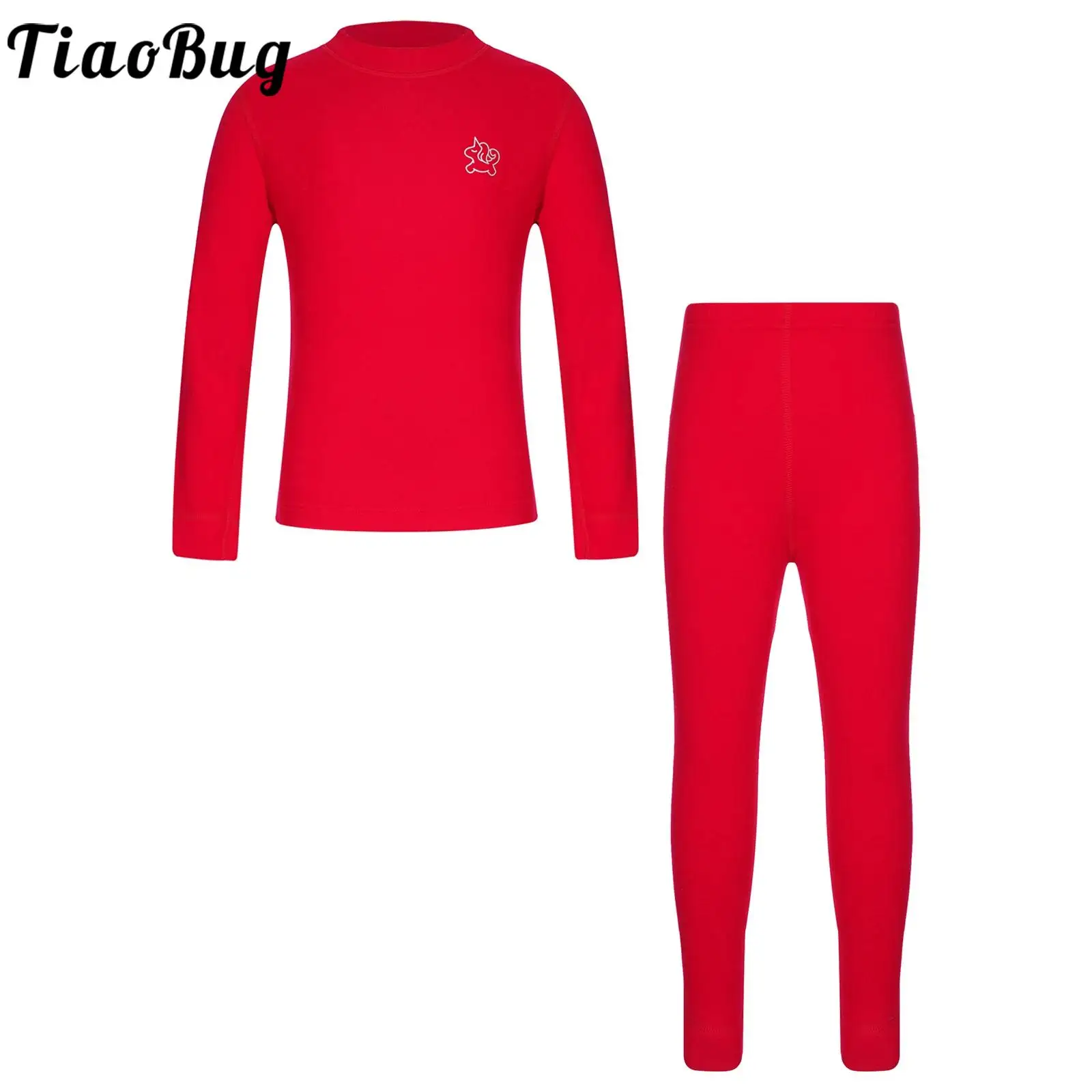 Hot Autumn Kids Girls Boys Two-piece Thermal Underwear Set Solid Color Base Layer Round Neck Long Sleeve T-shirt with Leggings