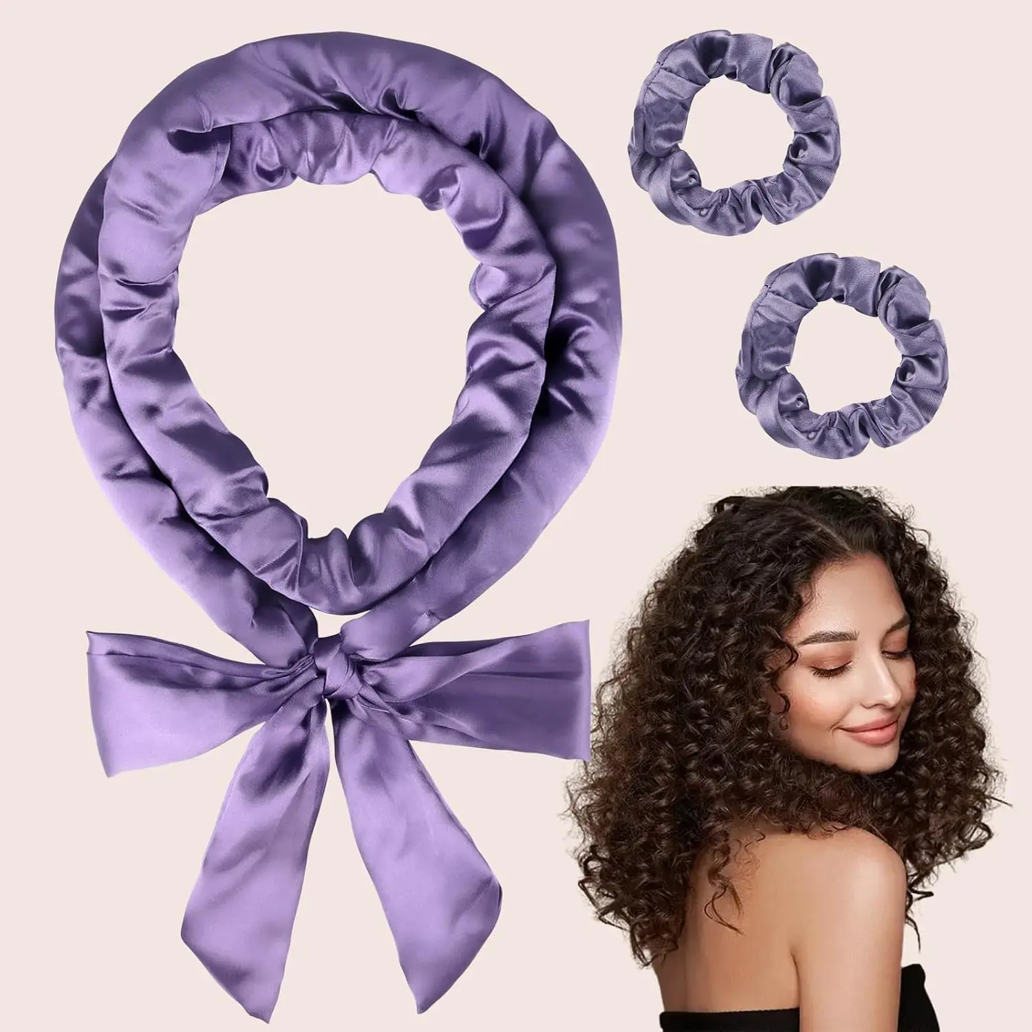 3 PCS Heatless Curls Overnight Hairband Curler Hair Curlers to Sleep In Hairband Soft No Heatless Curling Rod Curl Set-Purple