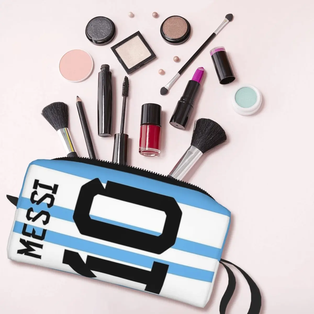 Bolsa de maquillaje de fútbol Messi 10 para mujer, bolsa de aseo, organizador, bolsa de almacenamiento