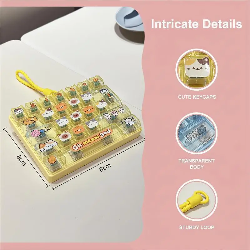 Cute 26 Keys Mini Fidget Keyboard Keychain Cat Dog Pattern Stress Relief Toy for Workplace Break Decompression