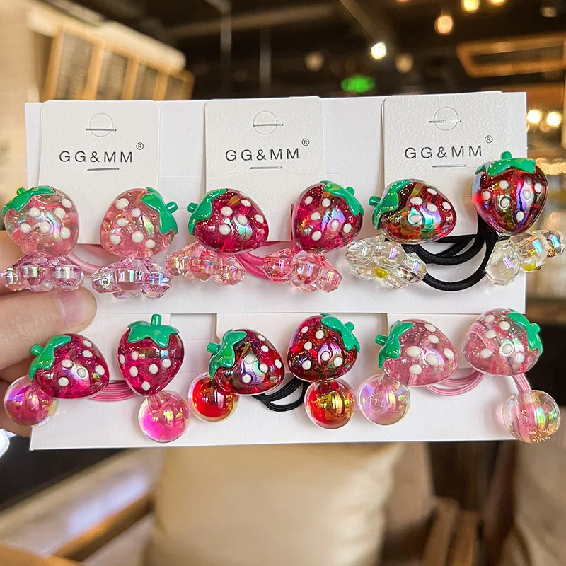 Strawberry Flower Hair Ties Korean Style Twisted Elastic Ponytail Holders High Elasticity for Kids Girls Cute