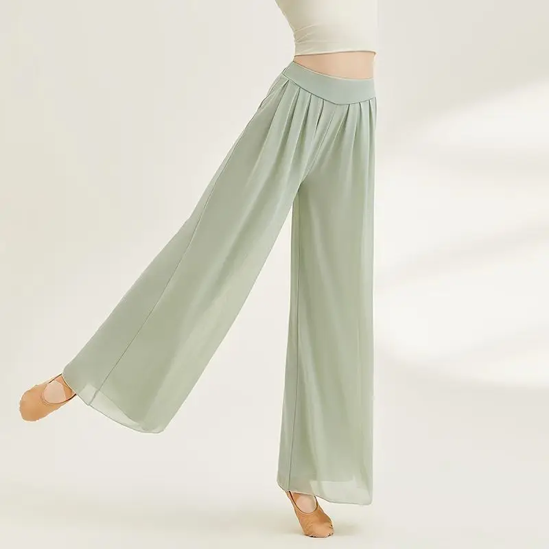 

2026 New High Waist Mesh Dance Pants Elegant Flowy Trousers for Modern Classical Dance Practice