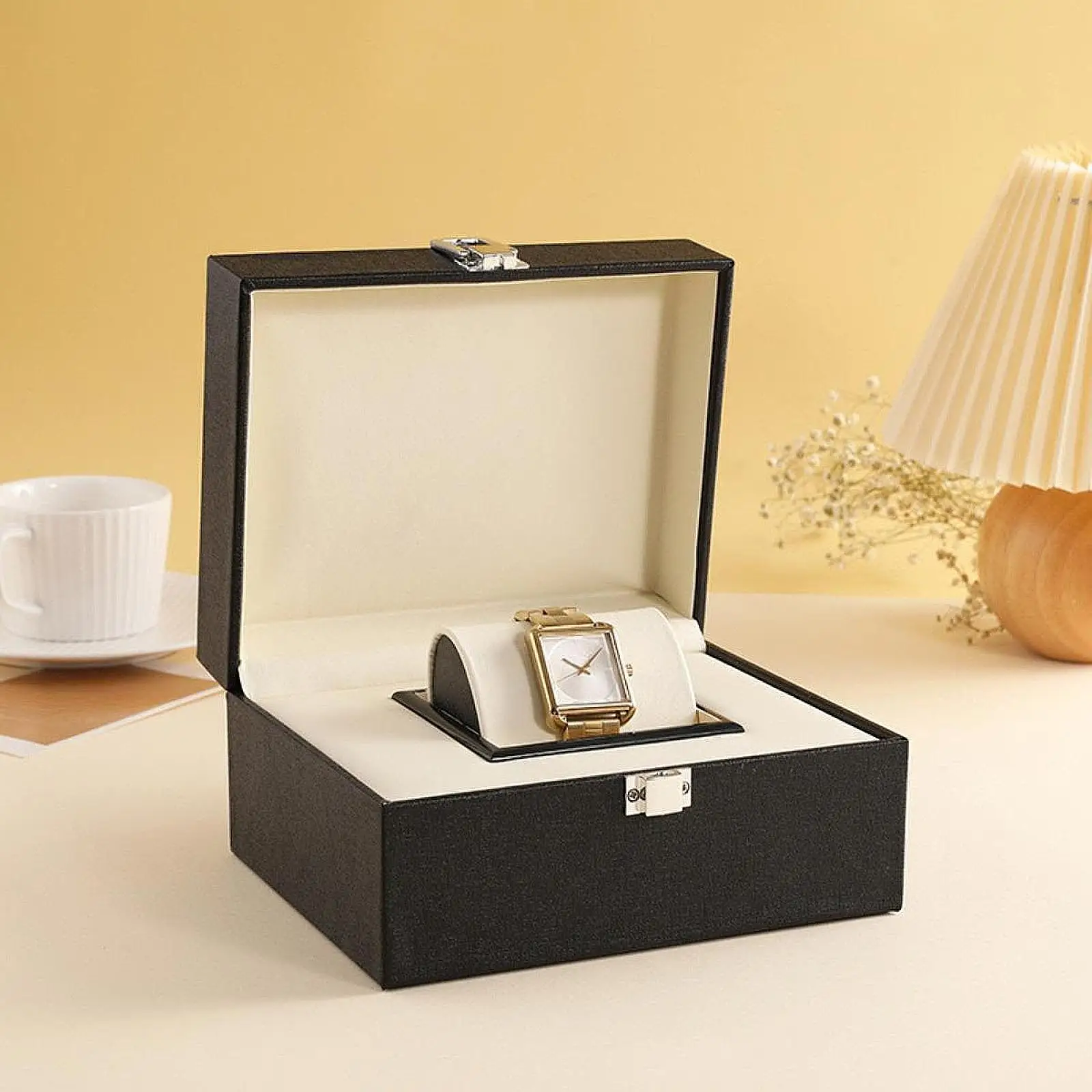 Watch Display Case Home Decoration Wooden Portable Watch Cushion Shop Display Dustproof for Women Men Necklaces Birthday Gifts
