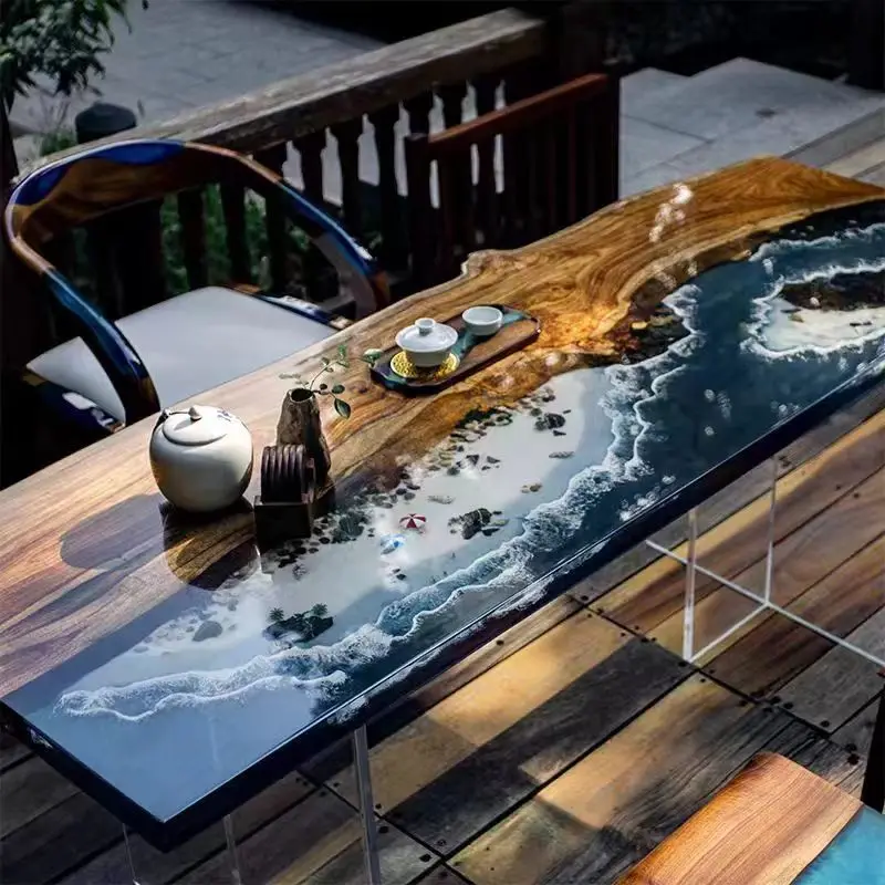 

Ocean Modern Simple Solid Wood Large Board Tea Table Desk Table Art Table River T Epoxy Resin Coffee