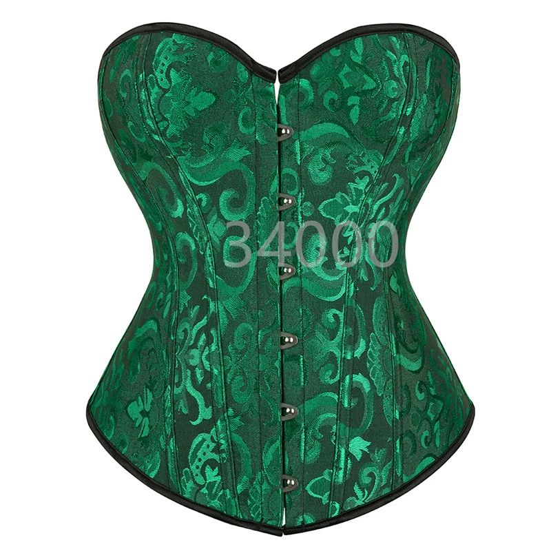 Green Corset Bustier Tops Sexy Lace Push Up Plus Size Flower Print Corselet Overbust Gothic Victorian Burlesque Vintage Costume