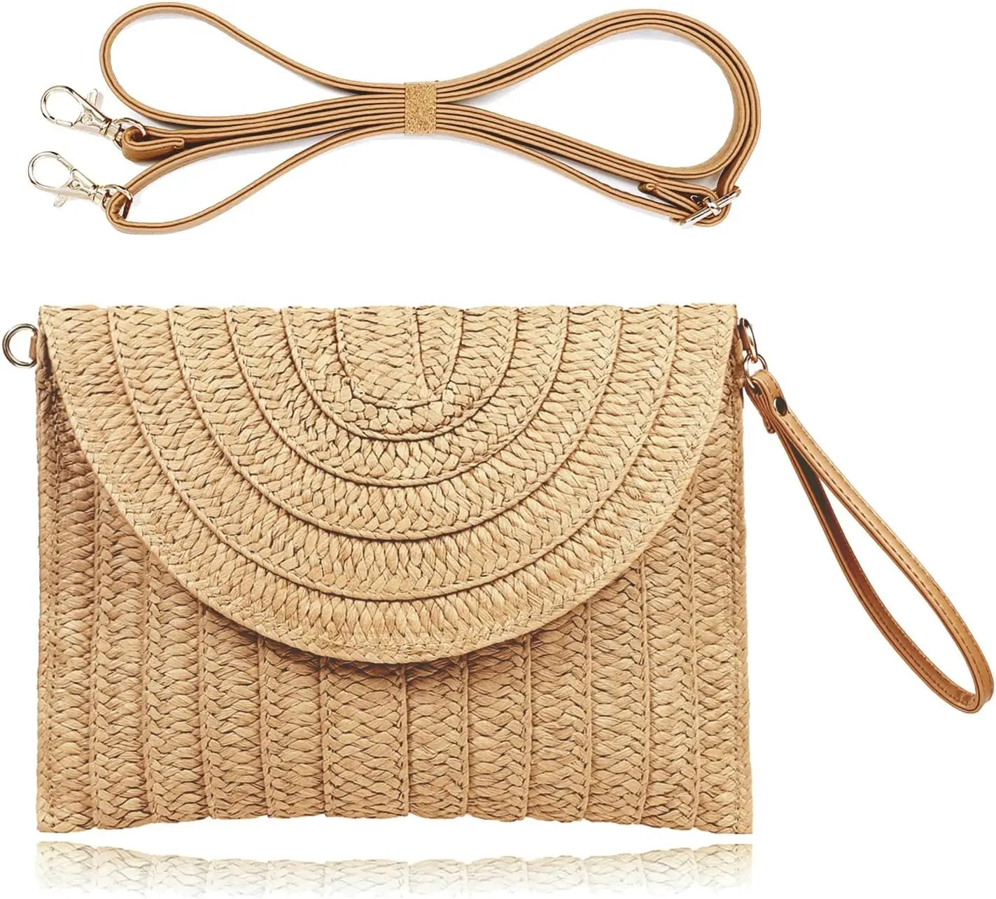 Bolso de Mano de Paja para Playa de Verano para Mujer - Bolso Tipo Sobre Tejido, Ligero y Elegante