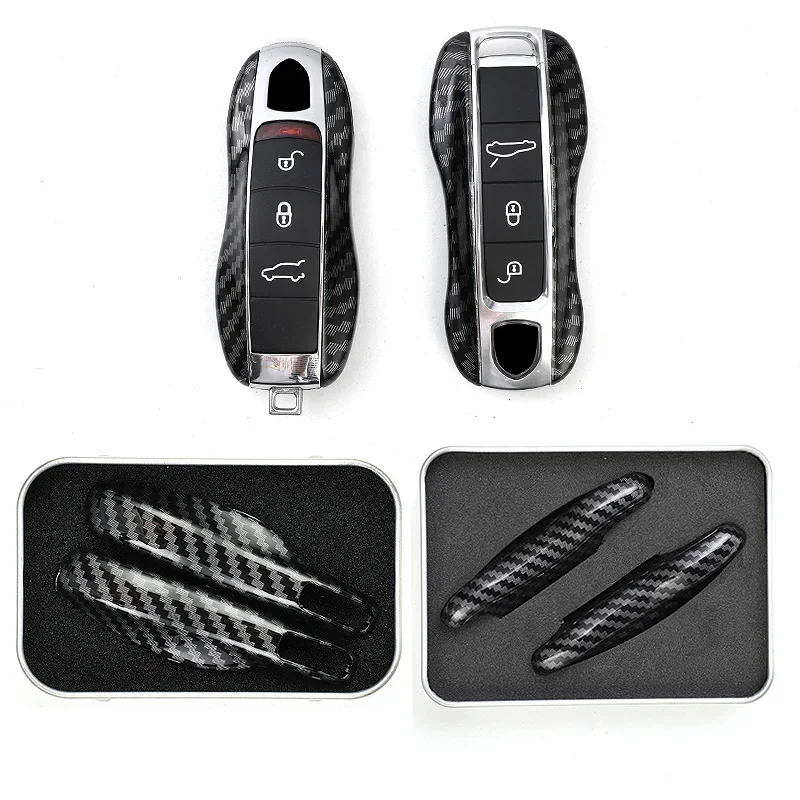 Pour Porsche Boxster Cayman Panamera Cayenne 911 housse de clé de voiture 918 997 991 étui de clé en fibre de carbone accessoires de voiture housse de protection