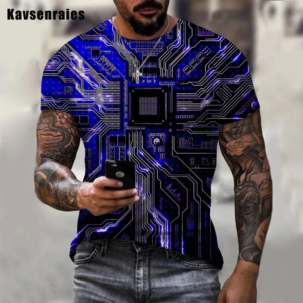 2023 Newest Circuit Board Pattern 3D Printed Men\'s T-shirt Creative Casual Electronic Chip Short Sleeve Harajuku Street Tops