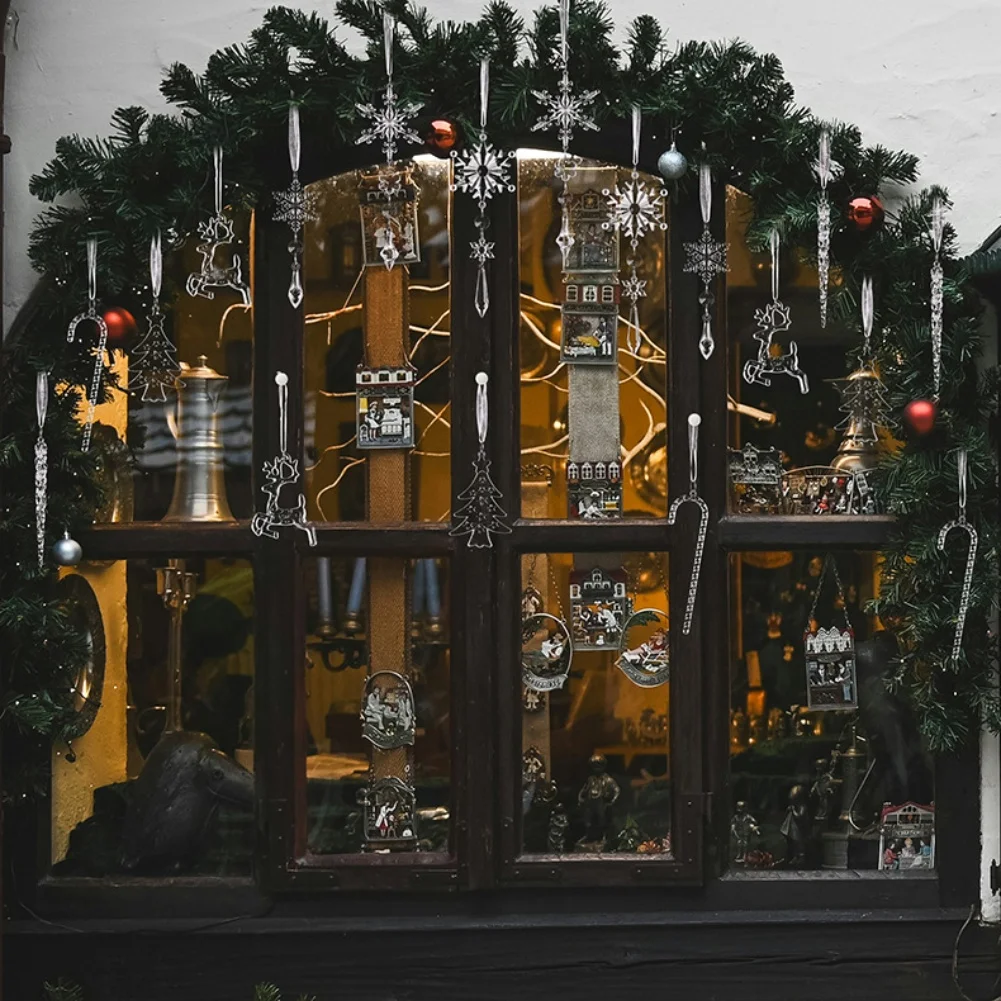 

18 Acrylic Snowflake Icicle Drop Ornaments for Christmas Tree with Hanging Loops for Festive Holiday Decorating