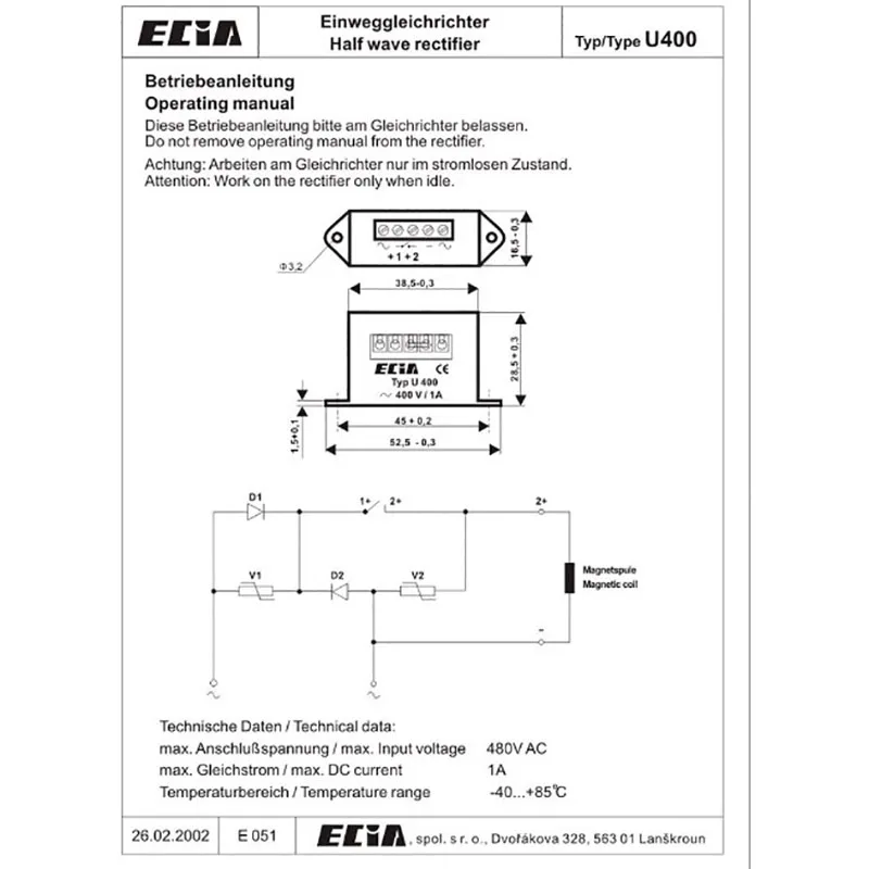 Rectifier ECIA U400 U230 230 V/1A  40 V/1A Brake Rectifier Power Brake Modules