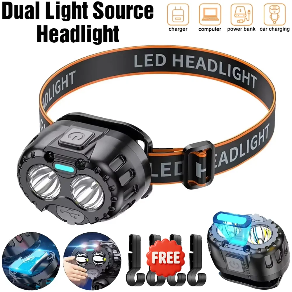 

Powerful LED Headlamp USB Rechargeable Lamp IPX4 Waterproof Emergency Head Flashlight Outdoor Fishing Camping Hiking Lantern