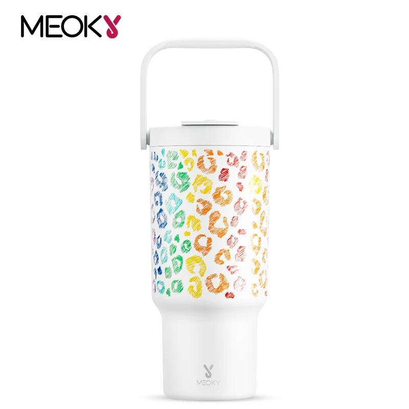 

Meoky 32Oz Insulated Mug Stainless Steel Tumbler with Handle Long-Lasting Temperature Retention, Colored Lip Prints Trendy Gifts