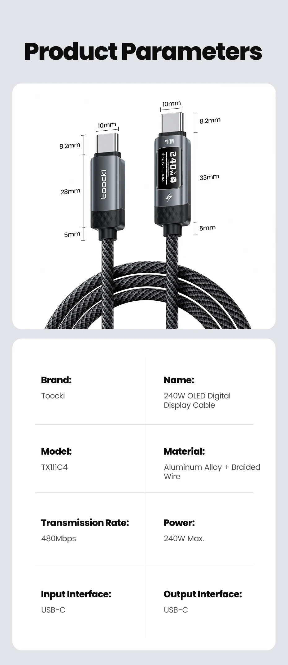 UGREEN 240W USB-C Kabel Mit Digital Display PD3.1 – Schnellladekabel 480Mbps Für IPhone 16 MacBook Galaxy S25