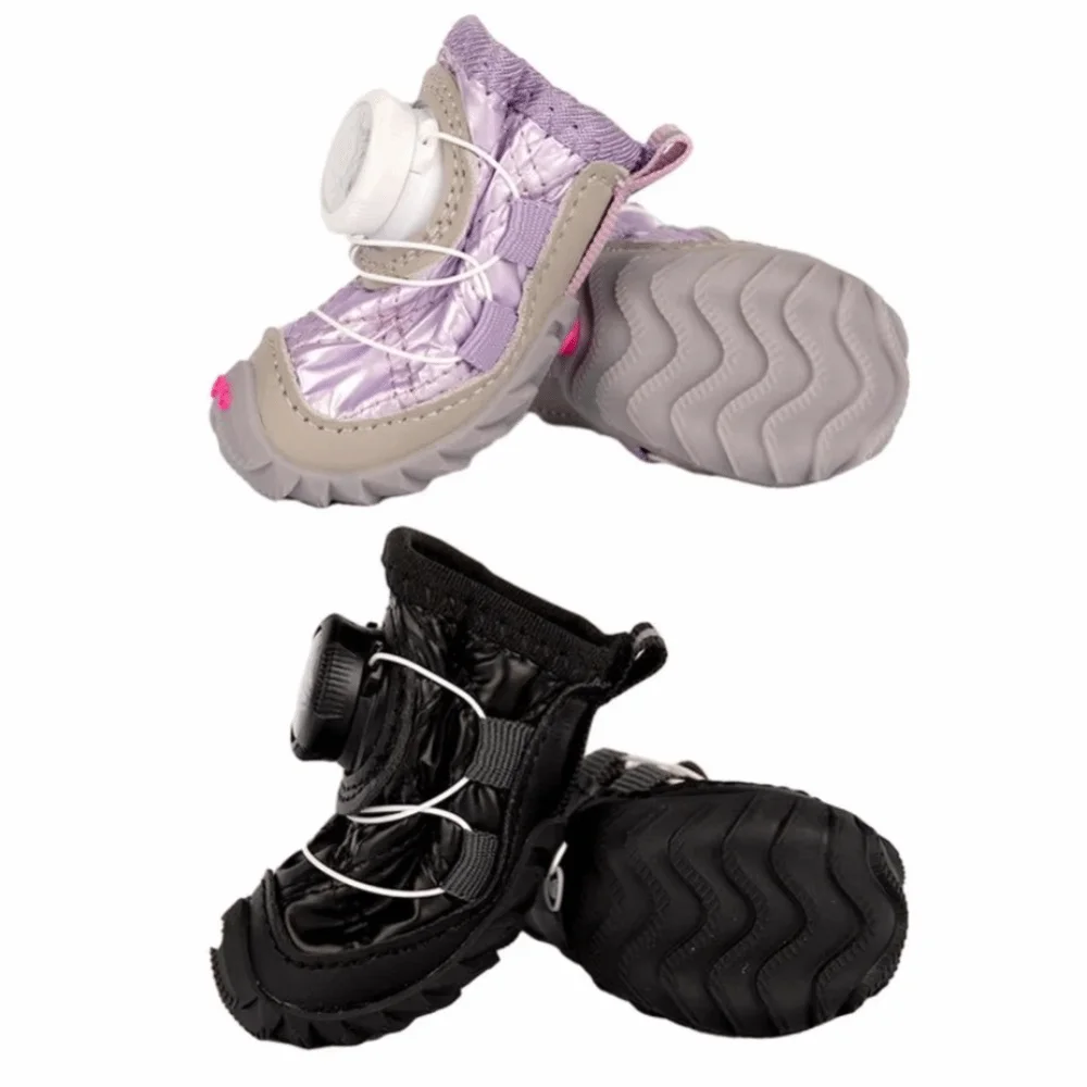 4Pcs/Set Anti-Skid Sole Dog Boots Fleece Lined with Adjustable Knobs Dog Shoes Waterproof Paw Protective Shoes
