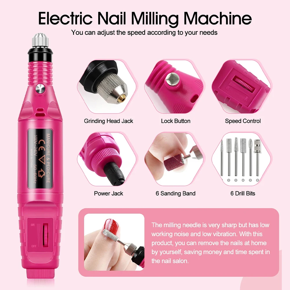 YIKOOLIN Electric Nail Drill Machine Set Portable Nail File Equipment Strong Nail Polishing Tool USB Manicure Electric Tool