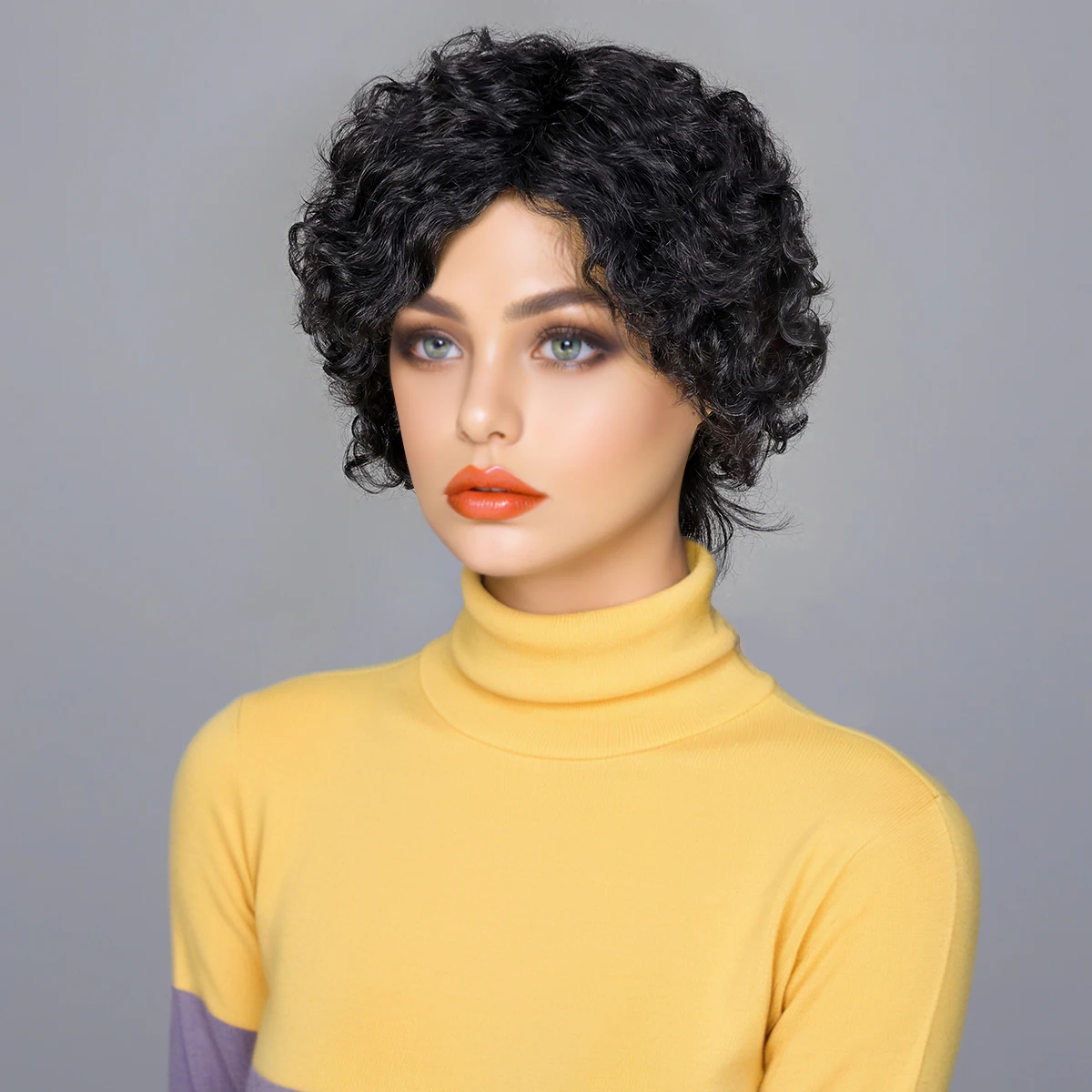 

Надувные вьющиеся парики из натуральных волос для женщин, вьющиеся человеческие волосы, короткий кудрявый парик, натуральный черный перуанский парик машинного производства с челкой