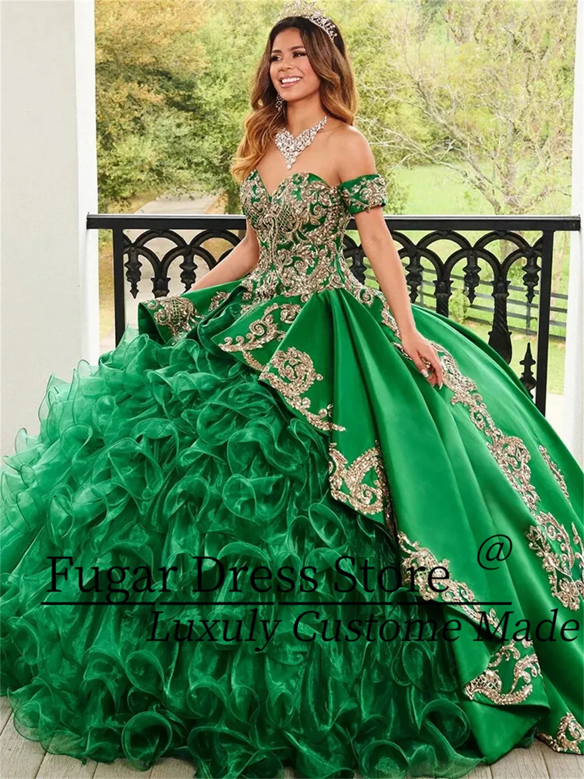 Vestidos de quinceañera de satén verde elegante, vestido de baile a la moda con apliques de volantes, vestido de fiesta de cumpleaños, dulce 16 vestidos de novia