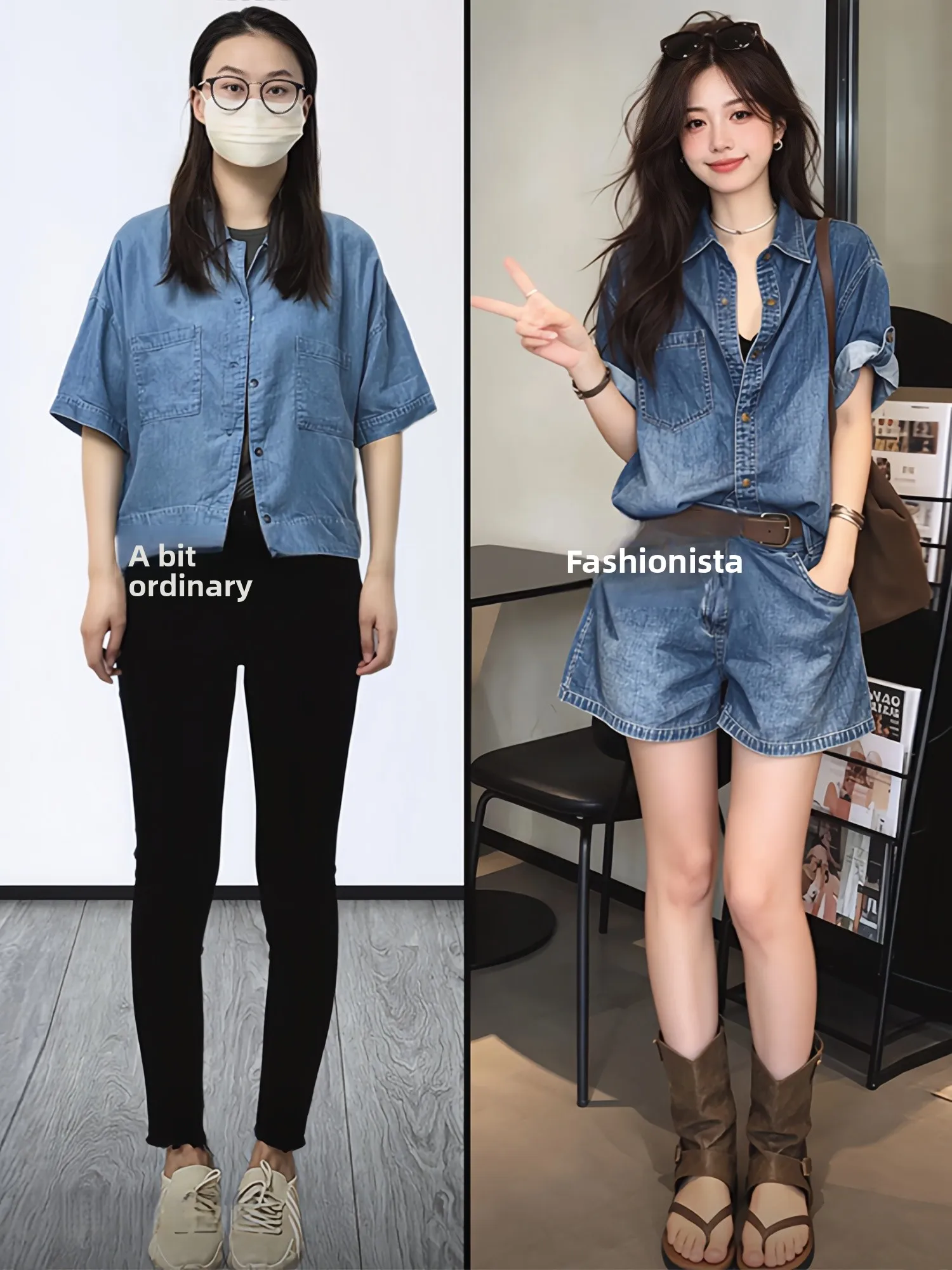 

Summer 2026 Fashion Casual Collar Denim Jacket High Waist Wide Leg Shorts Two Piece Set Breathable Medium Thickness