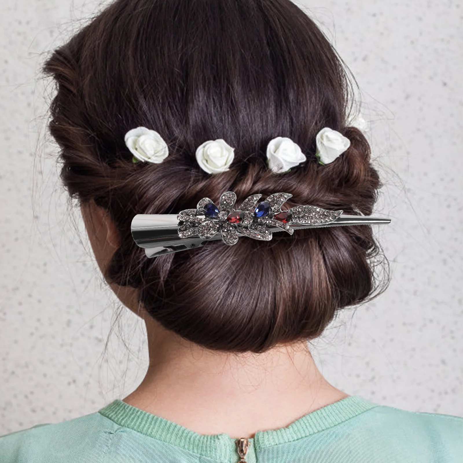 

Retro Large Rhinestone Metal Horn Clip Headb Duckbill Crystal Hair Accessory Ink Blue Vintage Hairpins Clips Decorative Styling