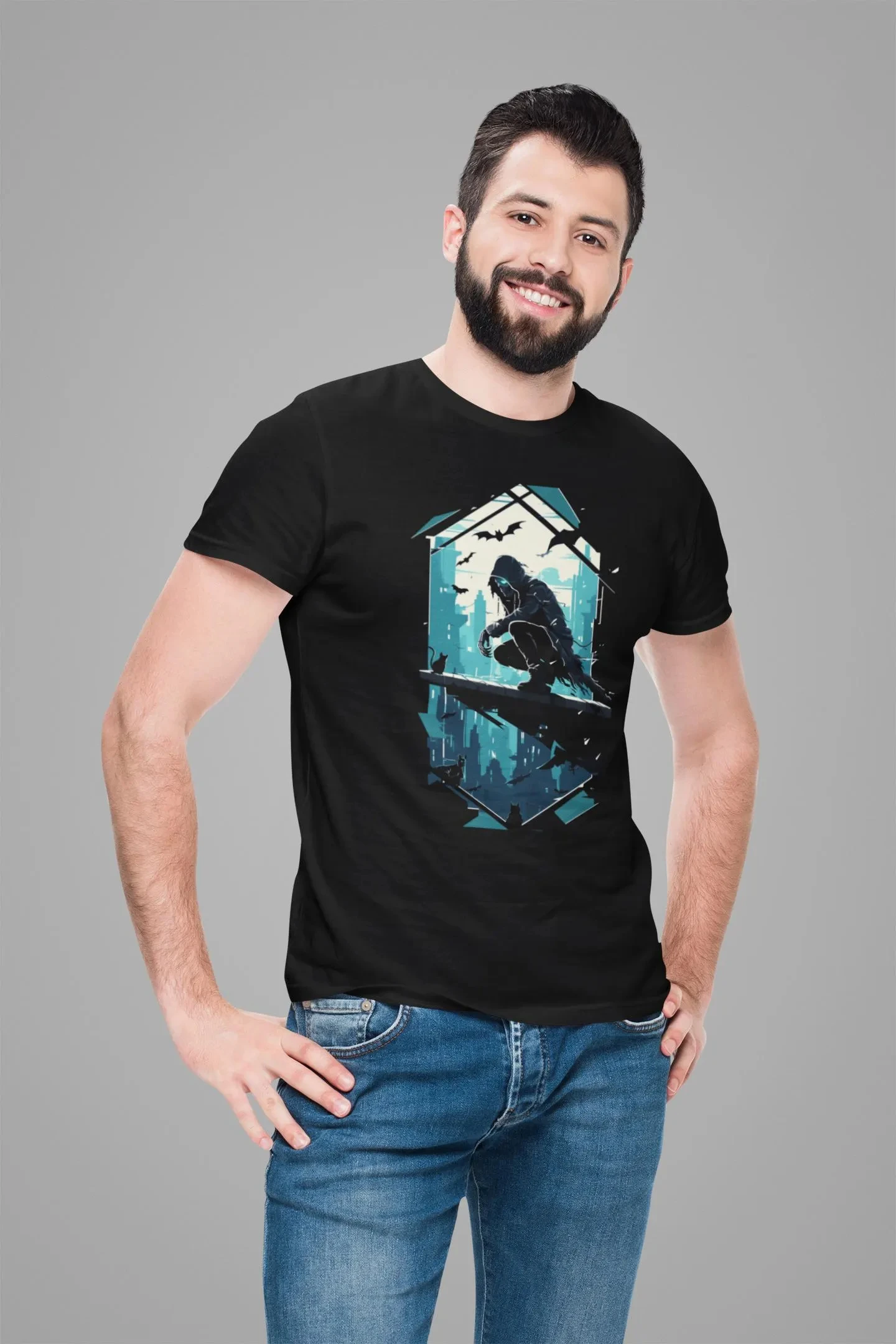 الحضرية ريبر المحملة البط البري نوير الجبهة طباعة للجنسين الجرافيك تي شيرت ريترو الشارع الشهير عالية الجودة طاقم الرقبة قصيرة الأكمام الرجال تي شيرت #5